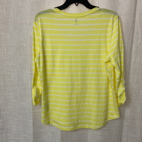 Tommy Hilfiger Women Size L Pullover Top Yellow White Striped 3/4 Sleeves Cotton - Picture 3 of 5